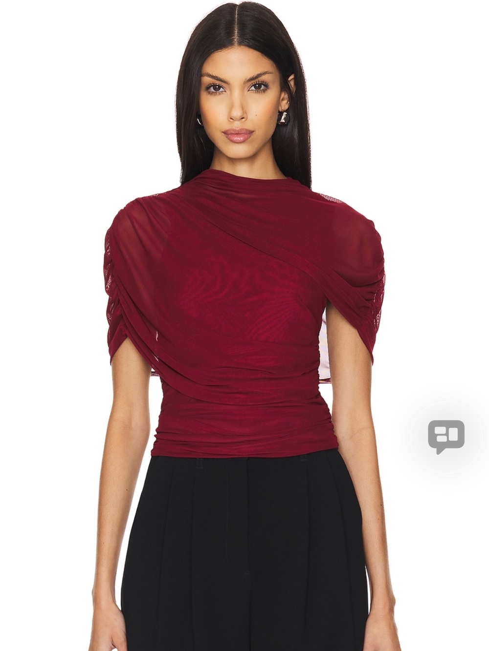 Amanda Uprichard Wine Red Draped Short Sleeve Top